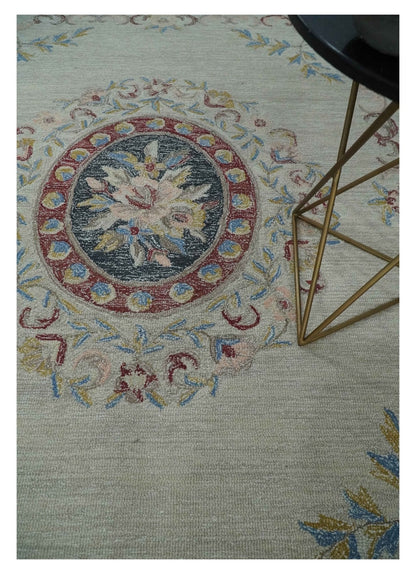 Antique Style Beige and Charcoal Aubusson design Hand Tufted 8x10 wool Area Rug - Tampa Home & Garden Store