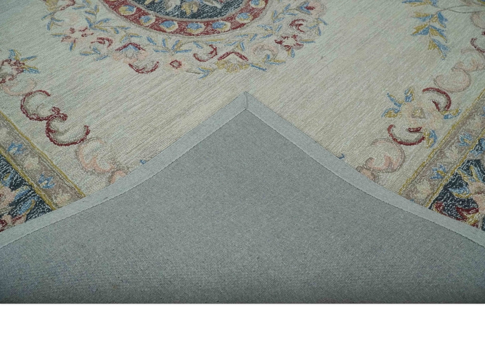 Antique Style Beige and Charcoal Aubusson design Hand Tufted 8x10 wool Area Rug - Tampa Home & Garden Store