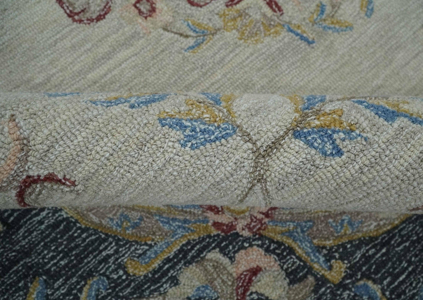 Antique Style Beige and Charcoal Aubusson design Hand Tufted 8x10 wool Area Rug - Tampa Home & Garden Store