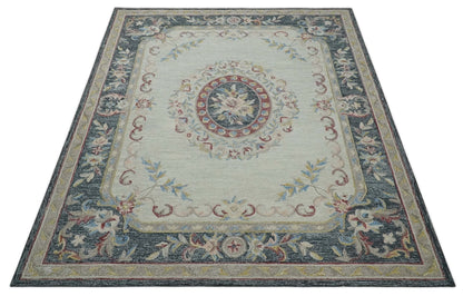 Antique Style Beige and Charcoal Aubusson design Hand Tufted 8x10 wool Area Rug - Tampa Home & Garden Store