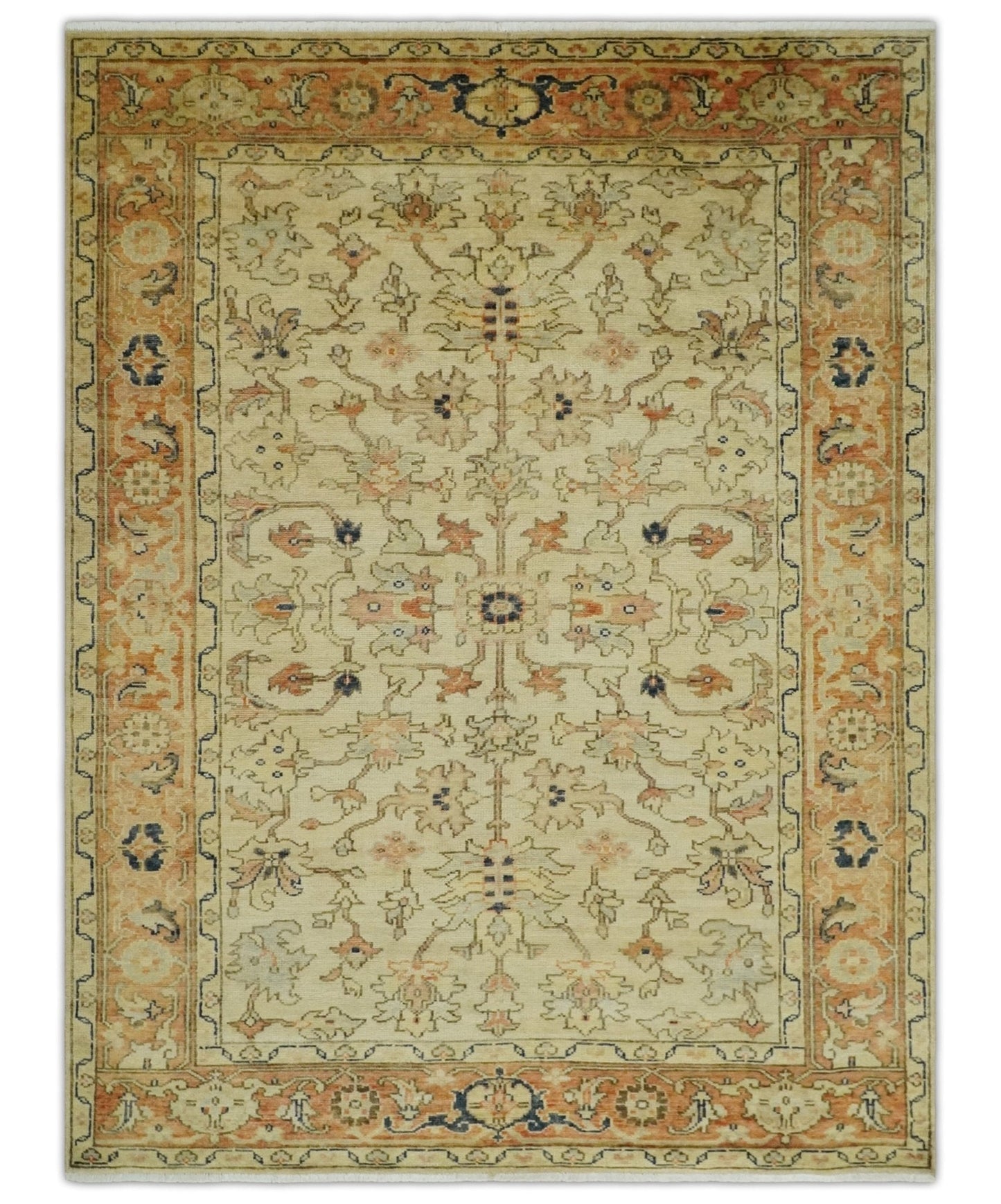 Antique Style Empress Tabriz 6x8 Hand Knotted Beige and Rust Modern Traditional Wool Rug | N35368 - Tampa Home & Garden Store