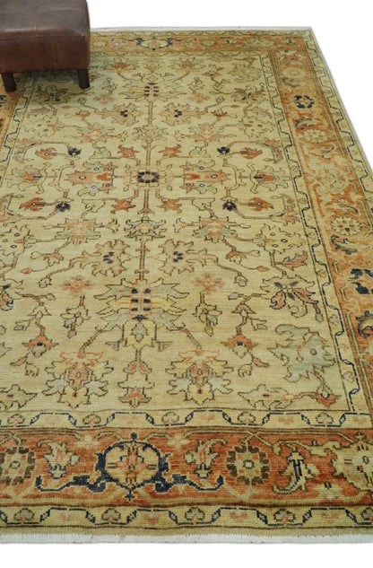 Antique Style Empress Tabriz 6x8 Hand Knotted Beige and Rust Modern Traditional Wool Rug | N35368 - Tampa Home & Garden Store