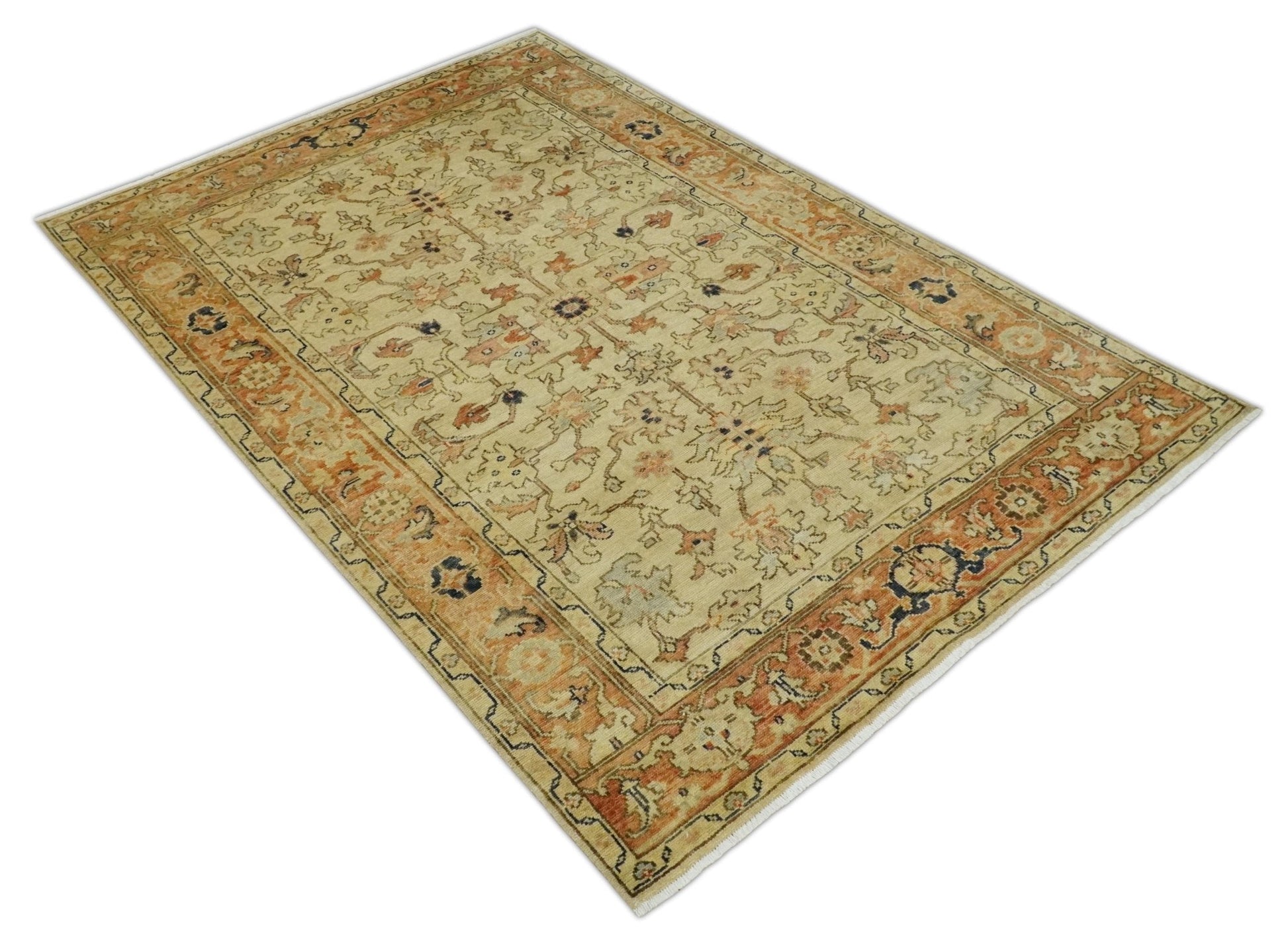 Antique Style Empress Tabriz 6x8 Hand Knotted Beige and Rust Modern Traditional Wool Rug | N35368 - Tampa Home & Garden Store