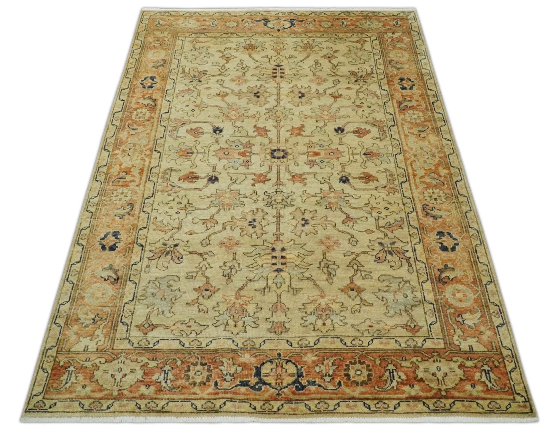 Antique Style Empress Tabriz 6x8 Hand Knotted Beige and Rust Modern Traditional Wool Rug | N35368 - Tampa Home & Garden Store
