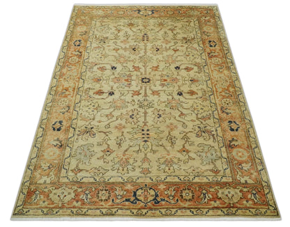 Antique Style Empress Tabriz 6x8 Hand Knotted Beige and Rust Modern Traditional Wool Rug | N35368 - Tampa Home & Garden Store