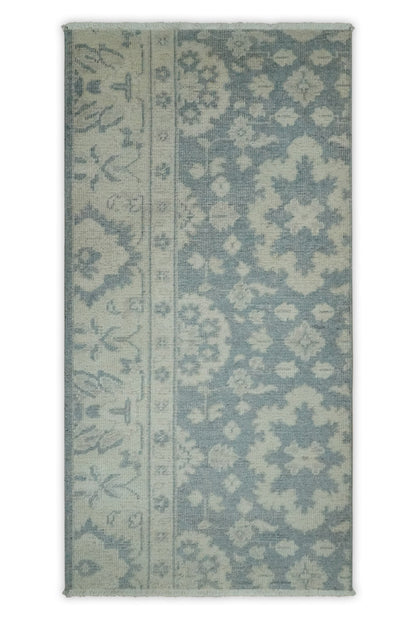 Antique Style Ivory and Charcoal Hand Knotted Traditional Oushak 2x4 wool Bedside Rug - Tampa Home & Garden Store