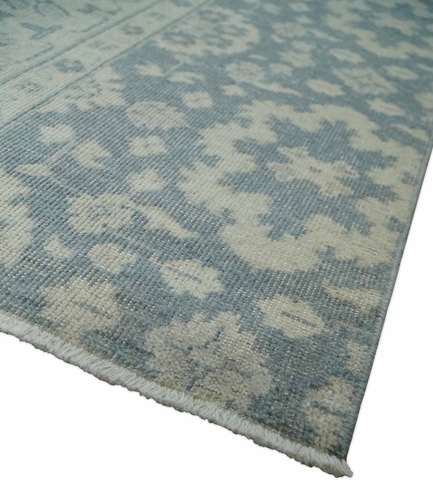 Antique Style Ivory and Charcoal Hand Knotted Traditional Oushak 2x4 wool Bedside Rug - Tampa Home & Garden Store