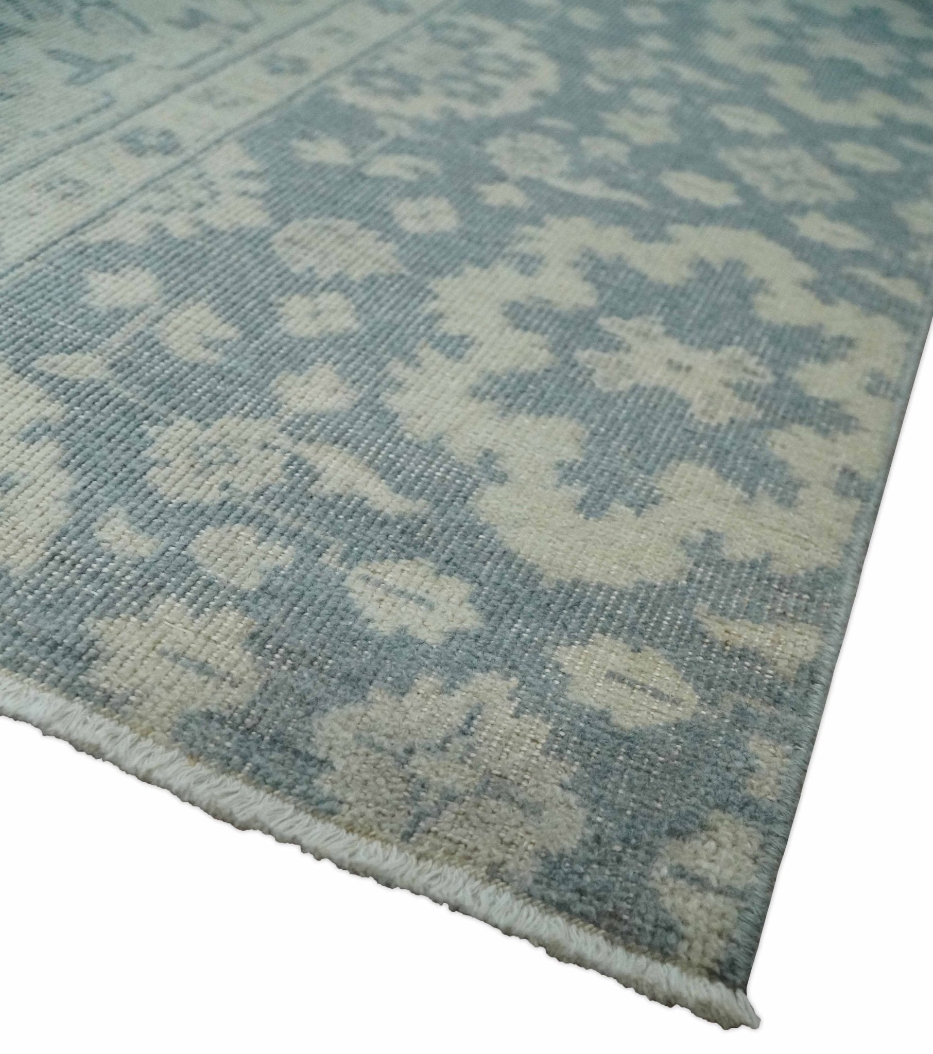 Antique Style Ivory and Charcoal Hand Knotted Traditional Oushak 2x4 wool Bedside Rug - Tampa Home & Garden Store
