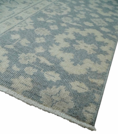 Antique Style Ivory and Charcoal Hand Knotted Traditional Oushak 2x4 wool Bedside Rug - Tampa Home & Garden Store