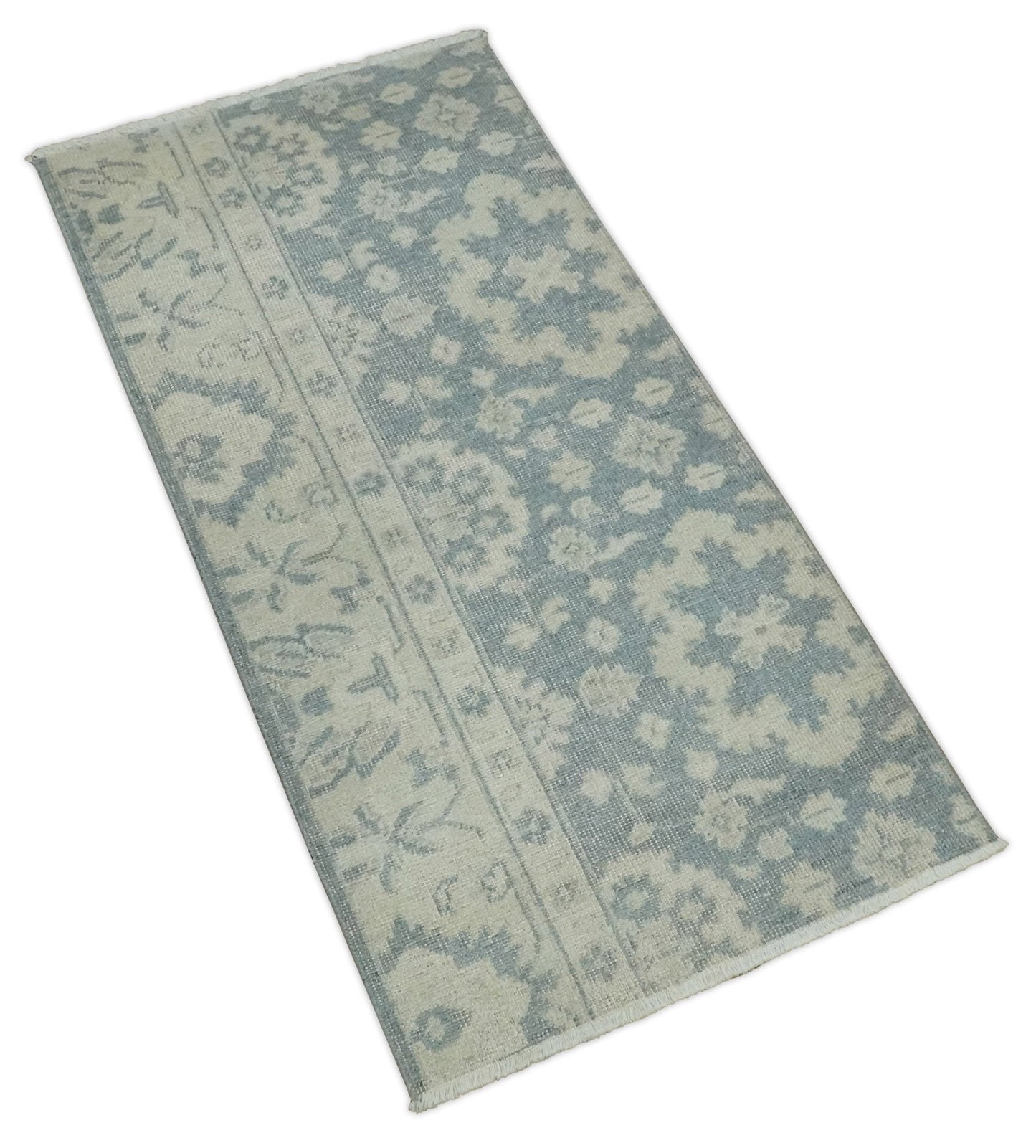 Antique Style Ivory and Charcoal Hand Knotted Traditional Oushak 2x4 wool Bedside Rug - Tampa Home & Garden Store