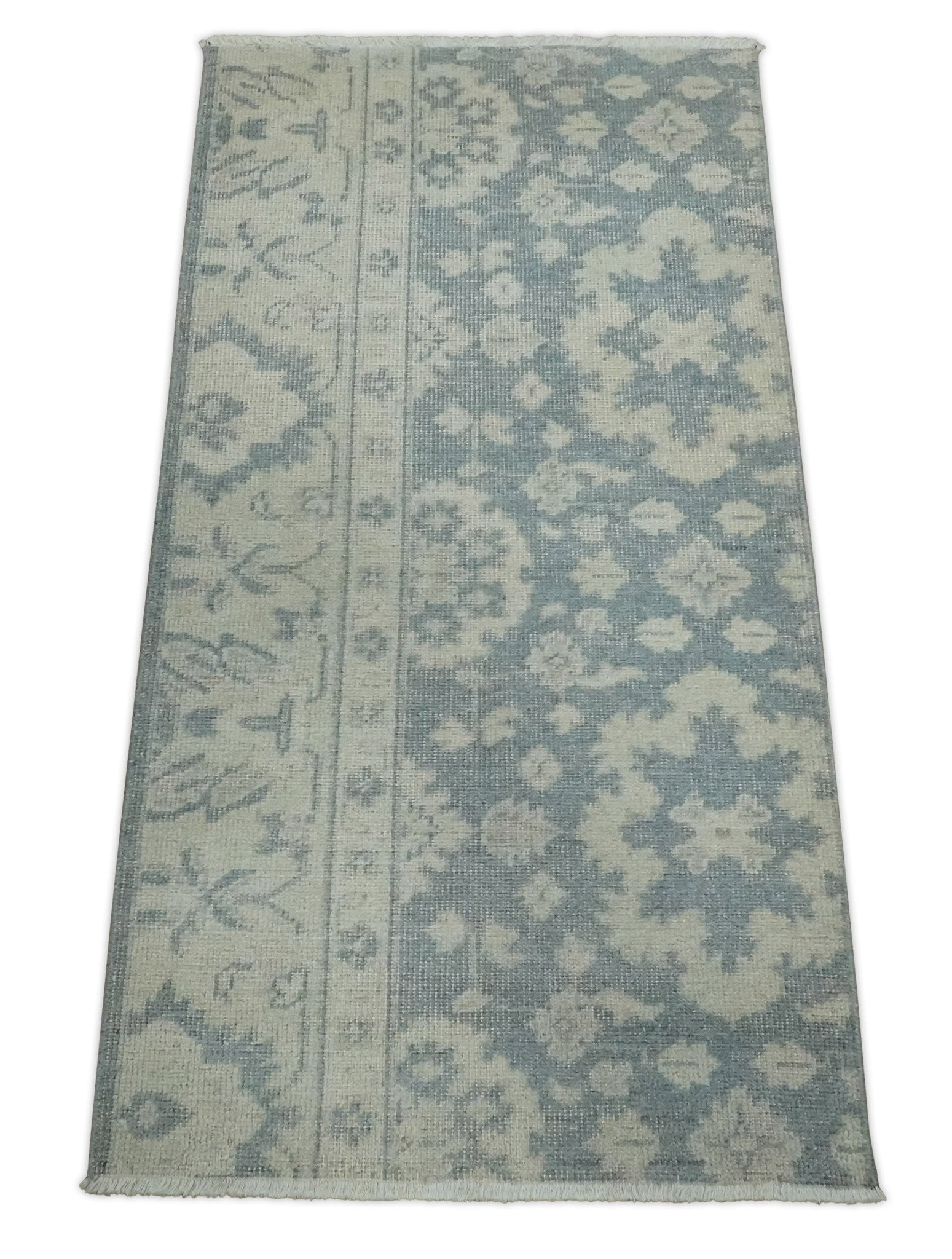 Antique Style Ivory and Charcoal Hand Knotted Traditional Oushak 2x4 wool Bedside Rug - Tampa Home & Garden Store