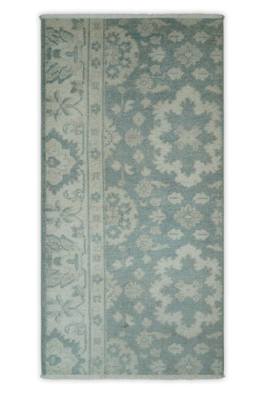 Antique Style Ivory and Gray Hand Knotted Traditional Oushak 2x4 wool Bedside Rug - Tampa Home & Garden Store