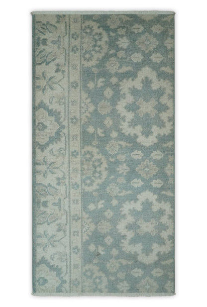 Antique Style Ivory and Gray Hand Knotted Traditional Oushak 2x4 wool Bedside Rug - Tampa Home & Garden Store