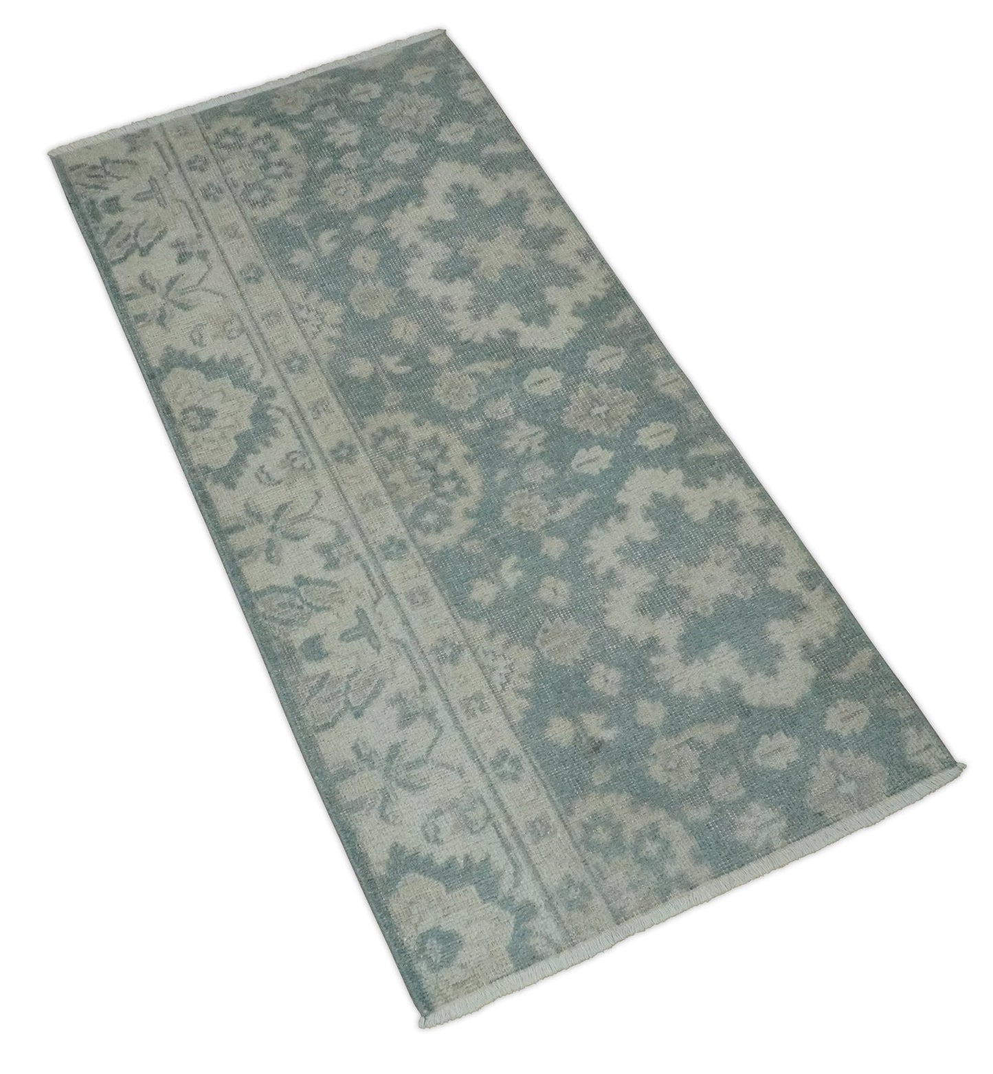 Antique Style Ivory and Gray Hand Knotted Traditional Oushak 2x4 wool Bedside Rug - Tampa Home & Garden Store