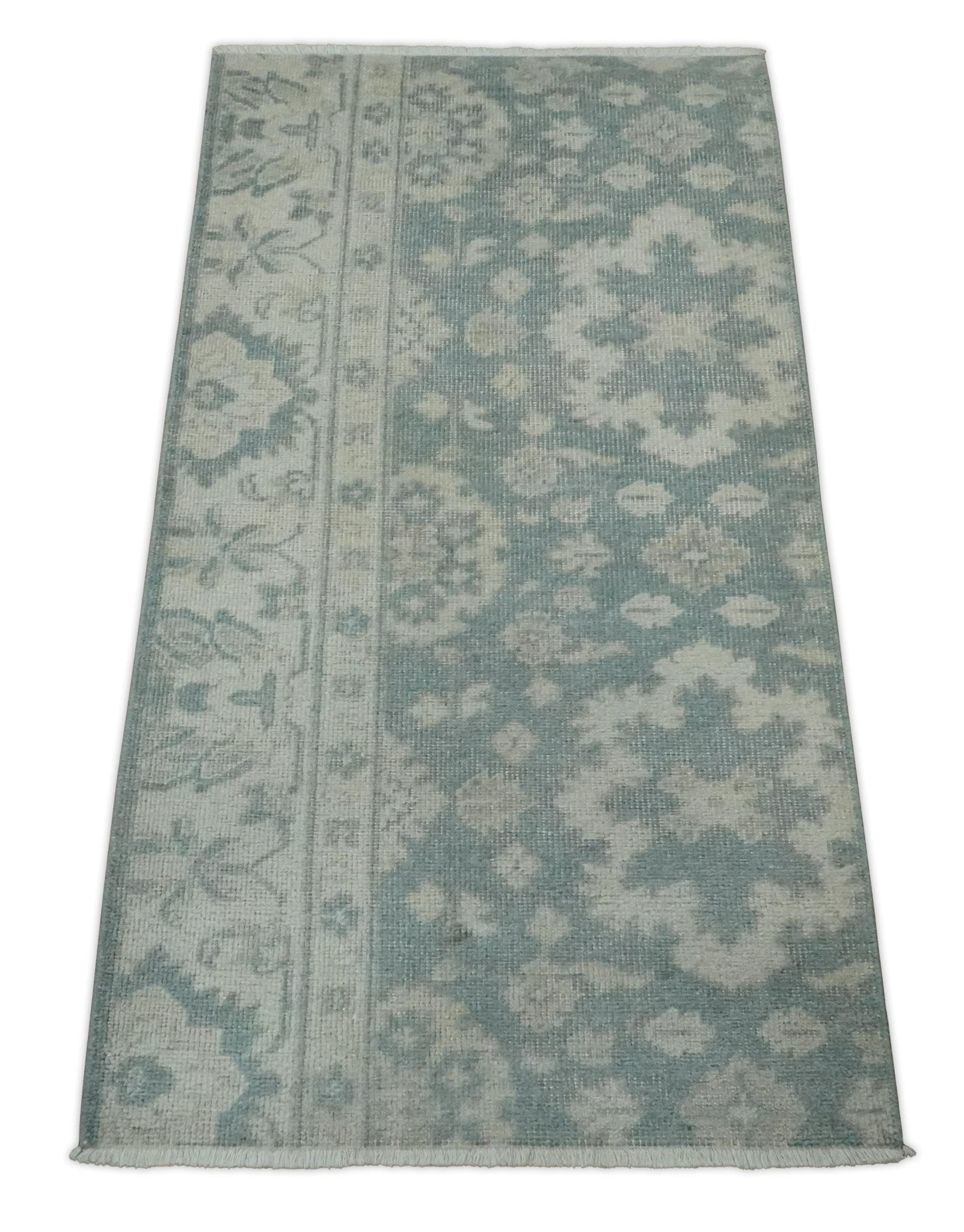 Antique Style Ivory and Gray Hand Knotted Traditional Oushak 2x4 wool Bedside Rug - Tampa Home & Garden Store