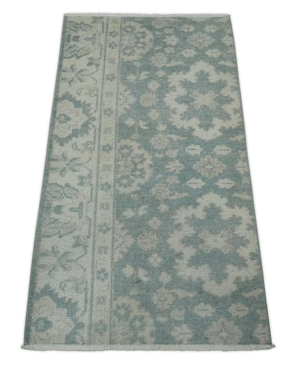 Antique Style Ivory and Gray Hand Knotted Traditional Oushak 2x4 wool Bedside Rug - Tampa Home & Garden Store
