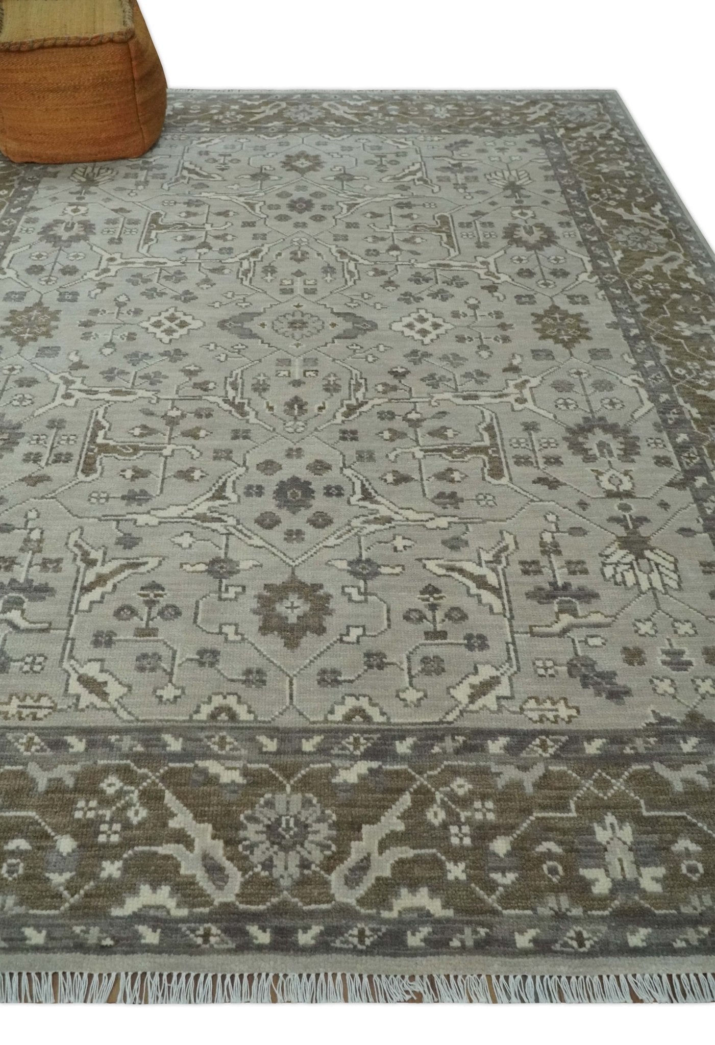 Antique Style Traditional Silver and Olive Oriental Oushak 8x10 wool Area Rug - Tampa Home & Garden Store