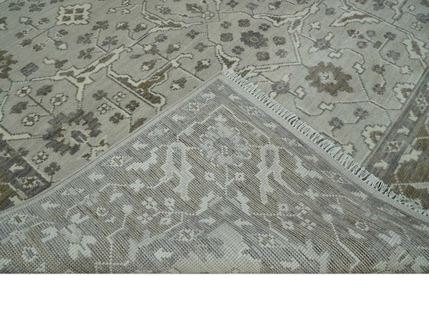 Antique Style Traditional Silver and Olive Oriental Oushak 8x10 wool Area Rug - Tampa Home & Garden Store