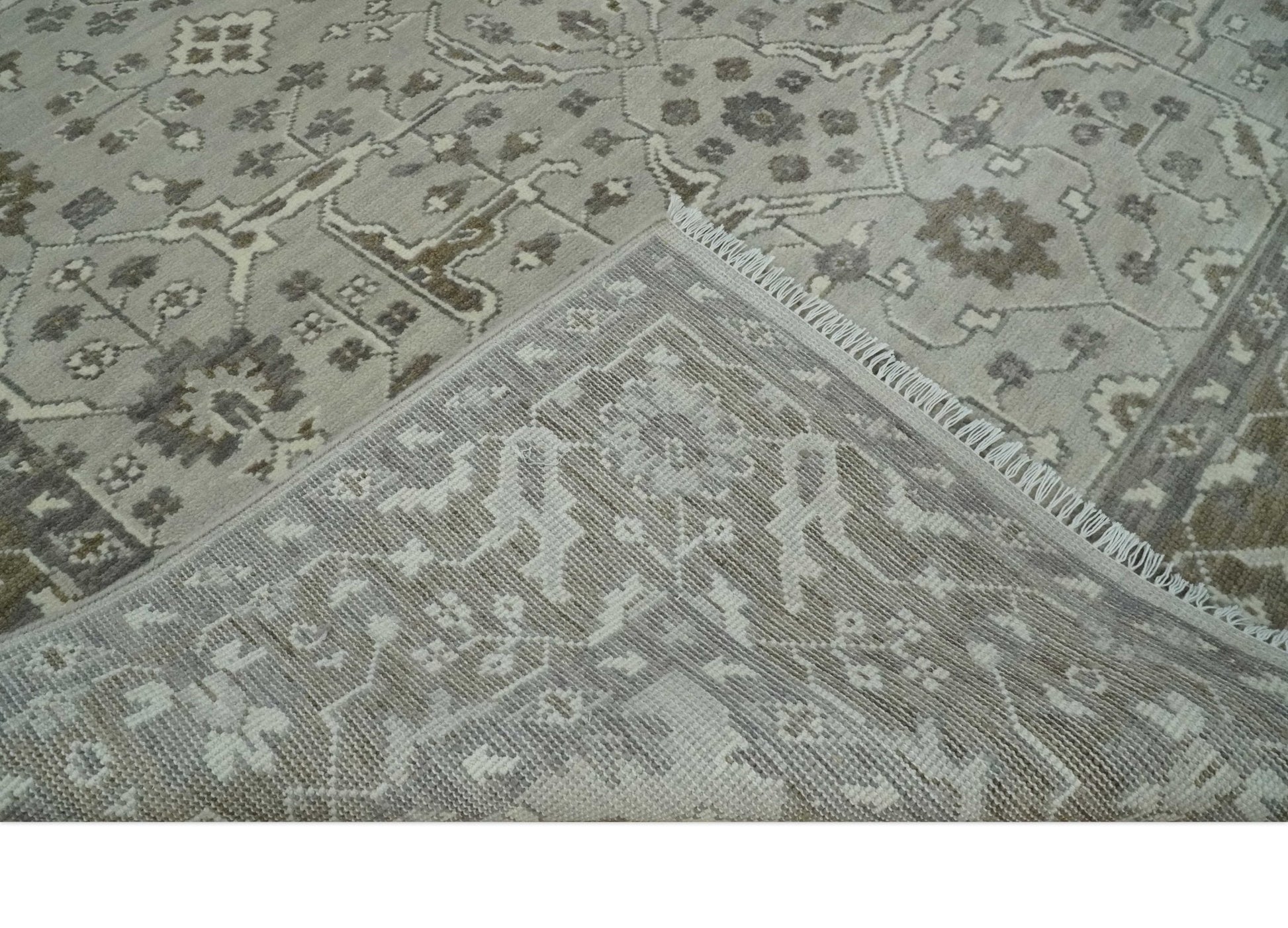 Antique Style Traditional Silver and Olive Oriental Oushak 8x10 wool Area Rug - Tampa Home & Garden Store