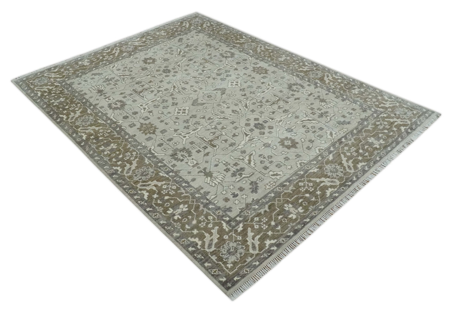 Antique Style Traditional Silver and Olive Oriental Oushak 8x10 wool Area Rug - Tampa Home & Garden Store