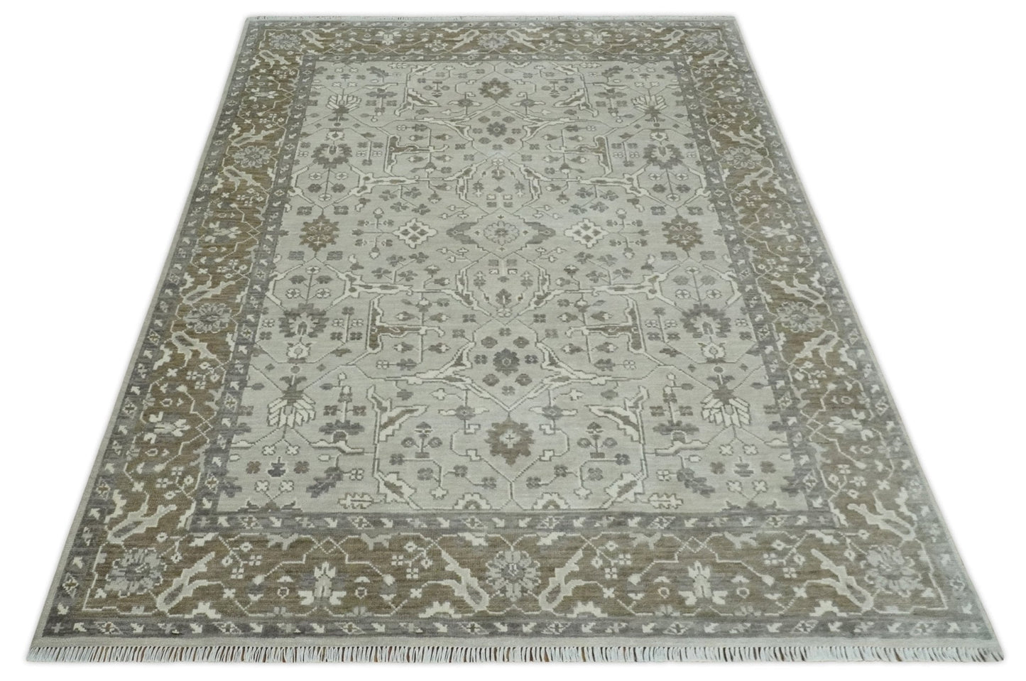 Antique Style Traditional Silver and Olive Oriental Oushak 8x10 wool Area Rug - Tampa Home & Garden Store