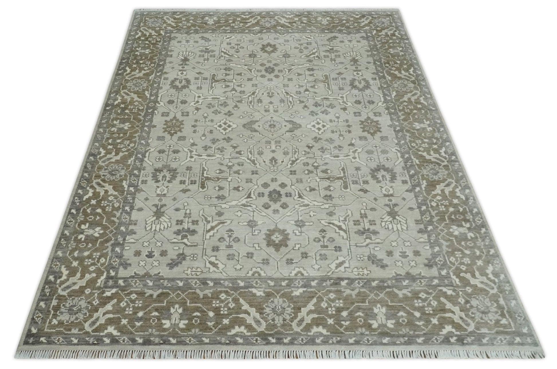 Antique Style Traditional Silver and Olive Oriental Oushak 8x10 wool Area Rug - Tampa Home & Garden Store