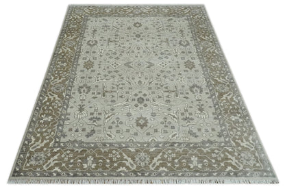 Antique Style Traditional Silver and Olive Oriental Oushak 8x10 wool Area Rug - Tampa Home & Garden Store
