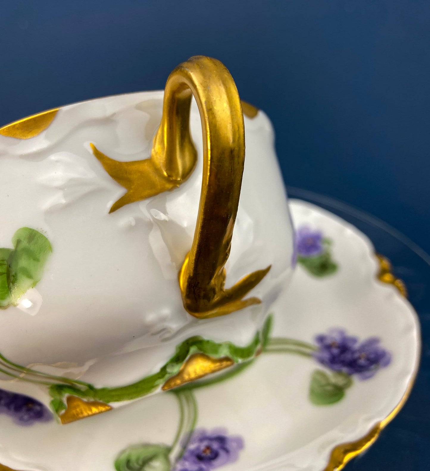 Antique Tea Cup and Saucer with Violets. Hand-Painted Porcelain by Haviland, France. Violet Clusters Motif. Highly Collectible. - Tampa Home & Garden Store