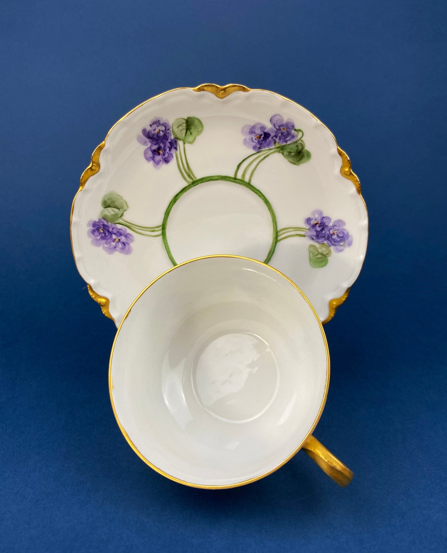 Antique Tea Cup and Saucer with Violets. Hand-Painted Porcelain by Haviland, France. Violet Clusters Motif. Highly Collectible. - Tampa Home & Garden Store
