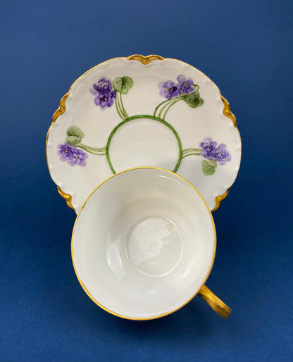 Antique Tea Cup and Saucer with Violets. Hand-Painted Porcelain by Haviland, France. Violet Clusters Motif. Highly Collectible. - Tampa Home & Garden Store