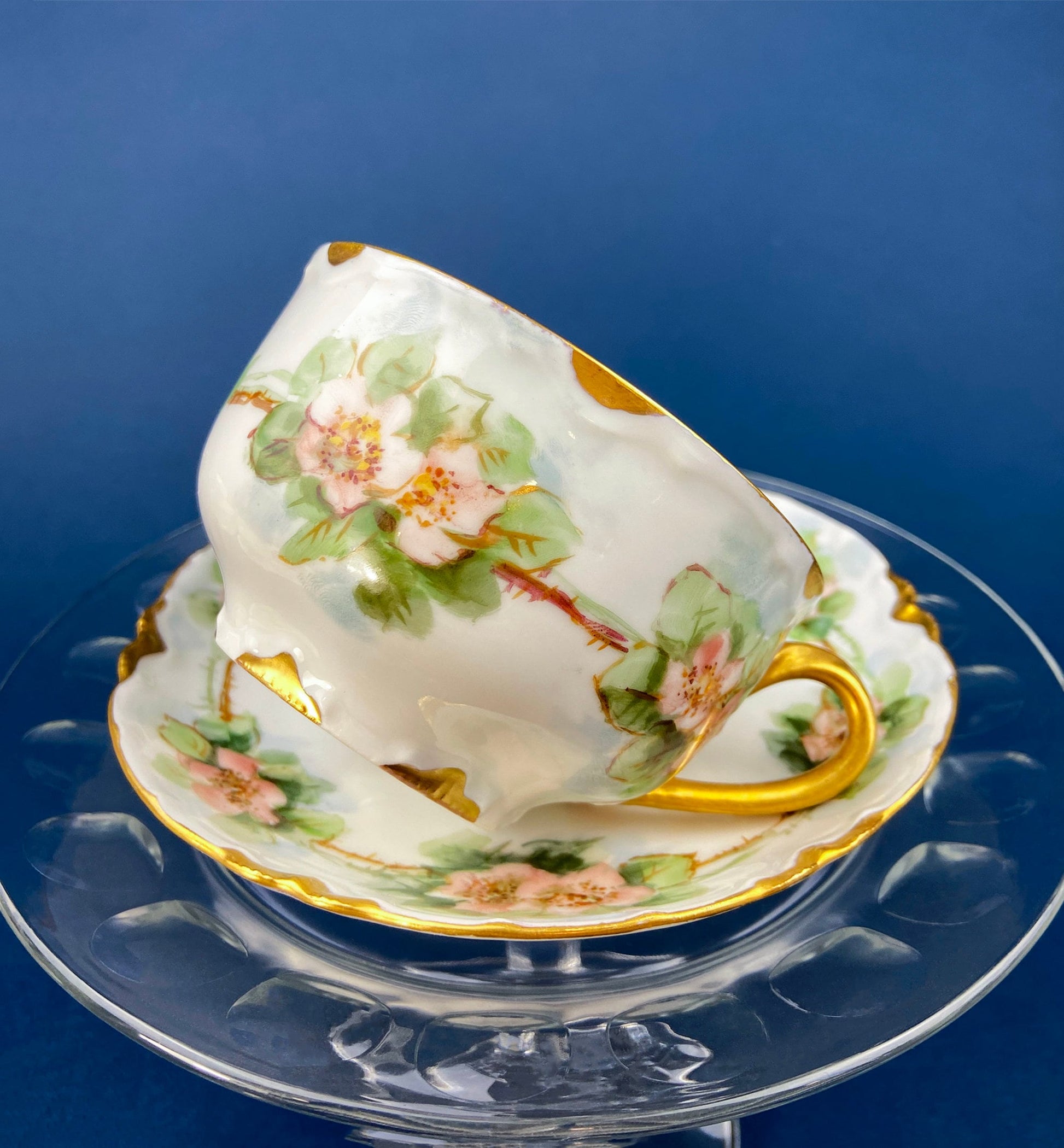 Antique Tea Cup and Saucer with Violets. Hand-Painted Porcelain by Haviland, France. Violet Clusters Motif. Highly Collectible. - Tampa Home & Garden Store