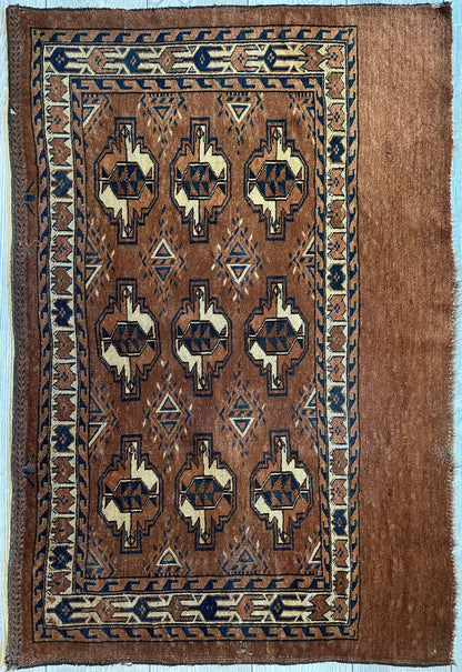 Antique Tekke Yomud Yomut Saryk Chuval Rug Bag Face, Turkmen Rug, Turkoman Rug 2’6”x3’9” - Tampa Home & Garden Store