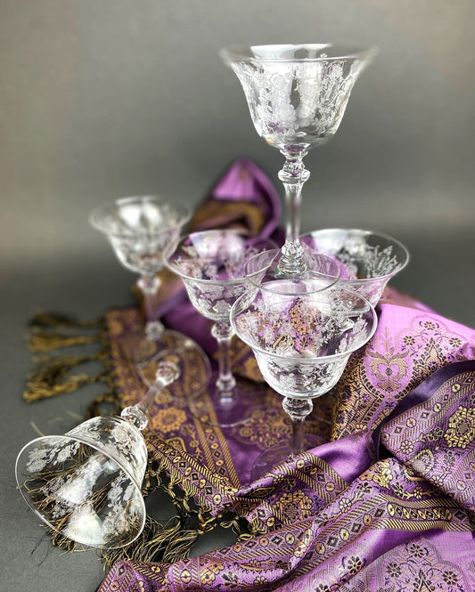 Antique Tiffin Franciscan Liquor/Cocktail  Glasses , Cherokee Rose Pattern , Set of 6. - Tampa Home & Garden Store