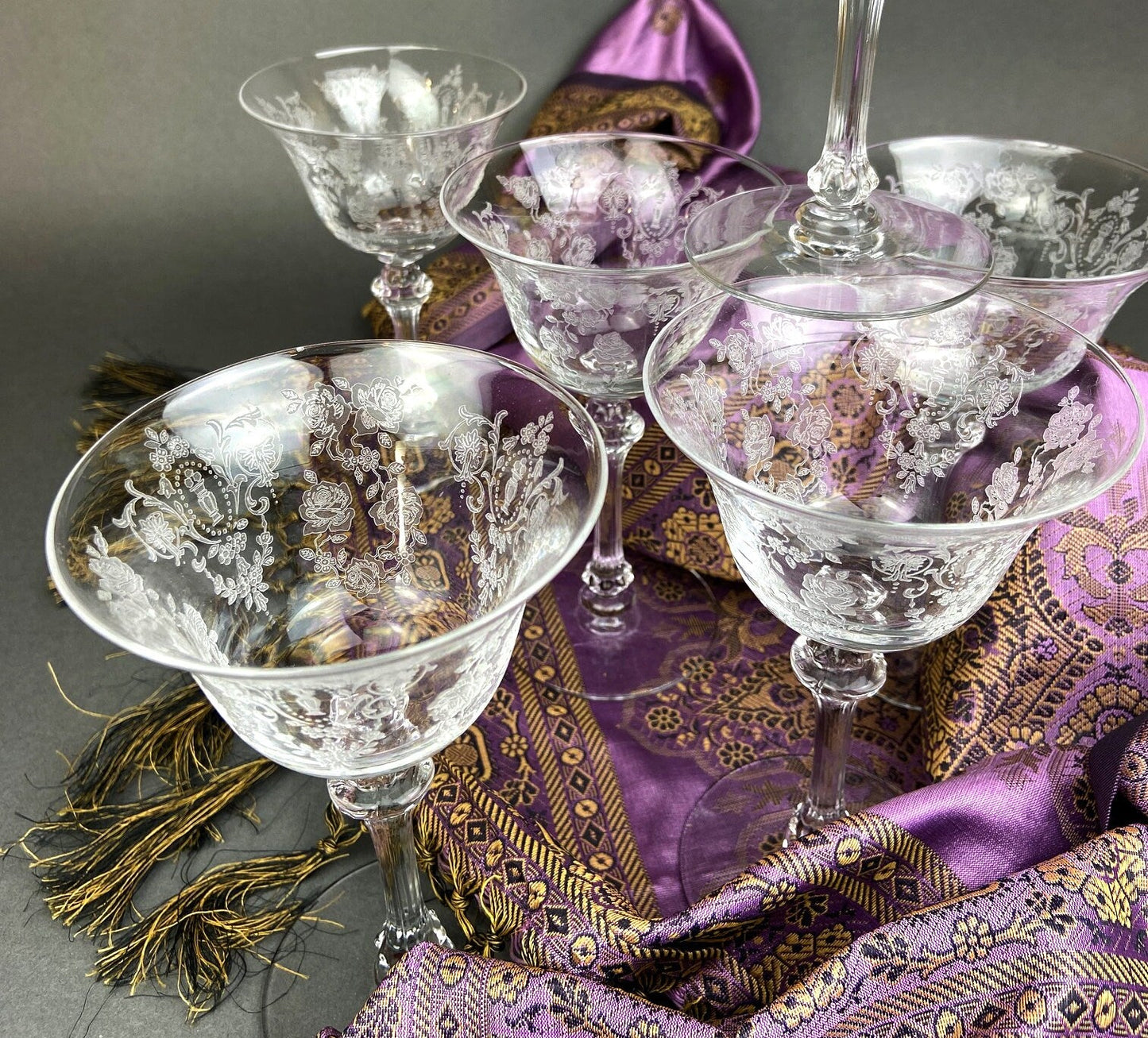 Antique Tiffin Franciscan Liquor/Cocktail  Glasses , Cherokee Rose Pattern , Set of 6. - Tampa Home & Garden Store