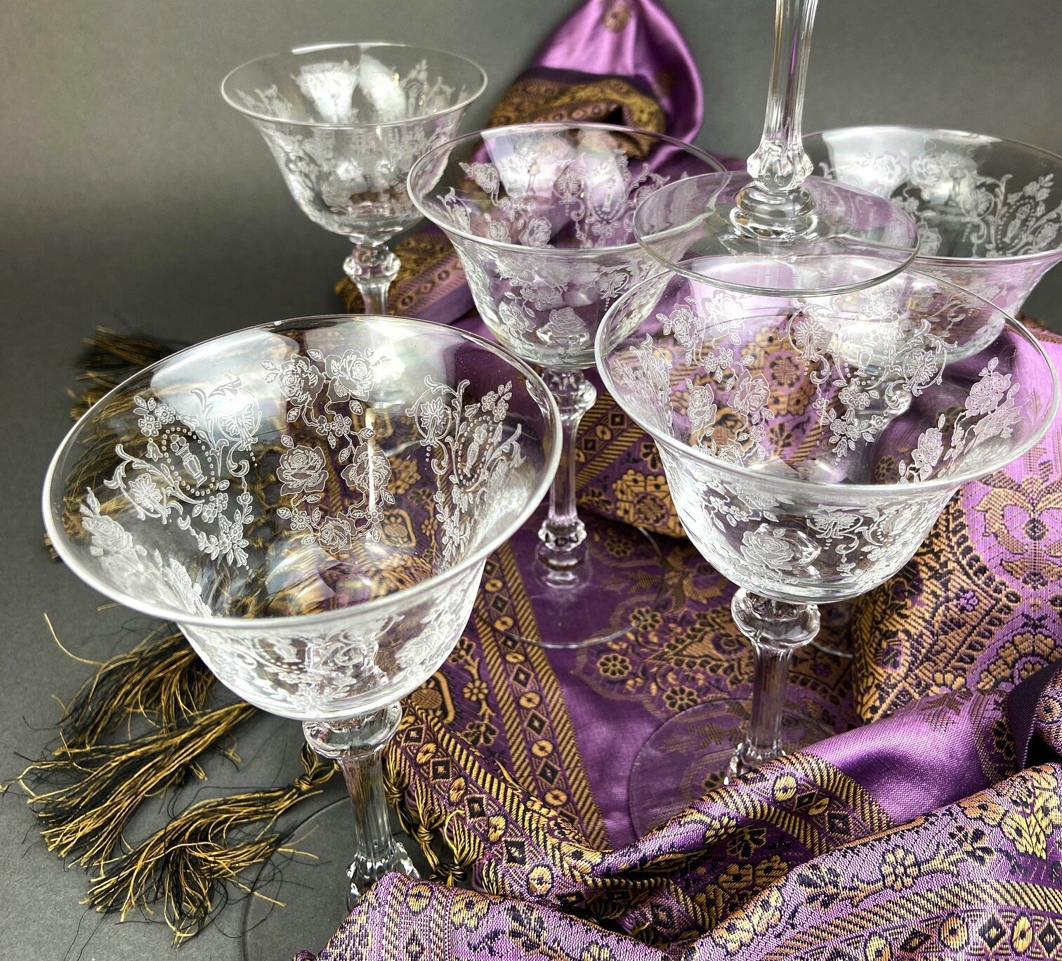 Antique Tiffin Franciscan Liquor/Cocktail  Glasses , Cherokee Rose Pattern , Set of 6. - Tampa Home & Garden Store