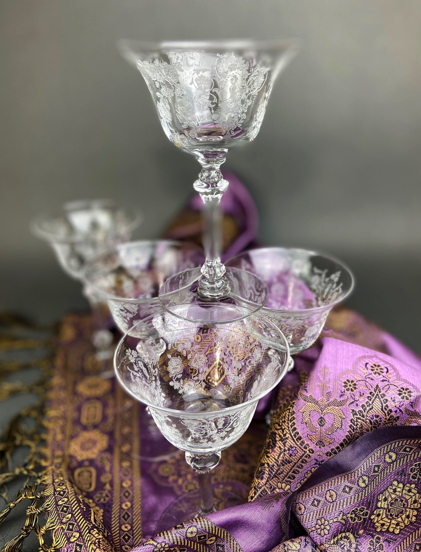 Antique Tiffin Franciscan Liquor/Cocktail  Glasses , Cherokee Rose Pattern , Set of 6. - Tampa Home & Garden Store