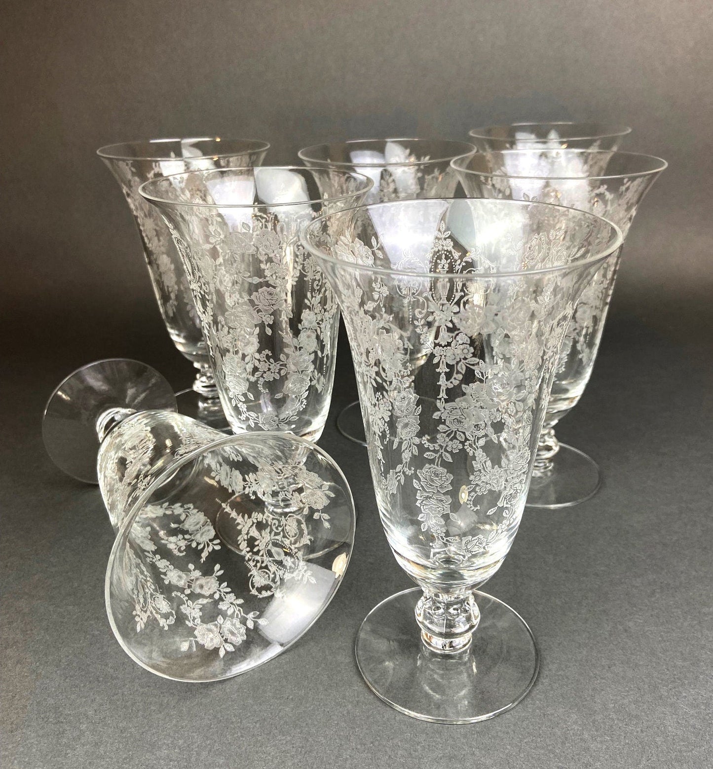 Antique Tiffin Franciscan Water Goblets , Cherokee Rose Pattern , Set of 7. - Tampa Home & Garden Store