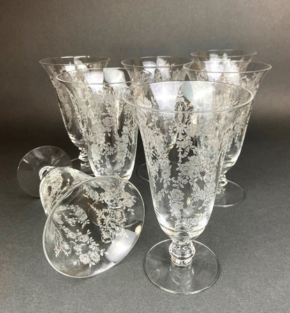 Antique Tiffin Franciscan Water Goblets , Cherokee Rose Pattern , Set of 7. - Tampa Home & Garden Store