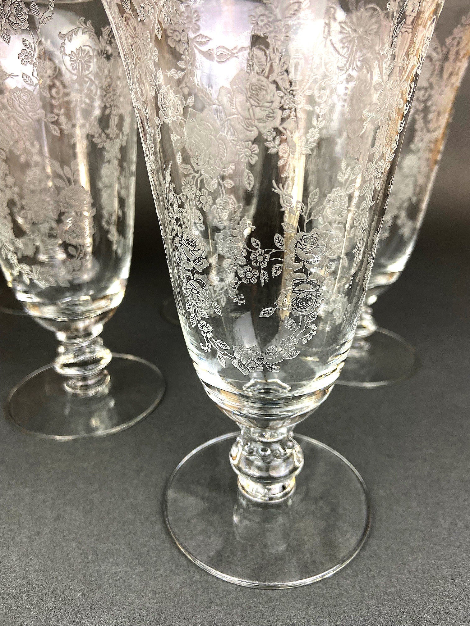 Antique Tiffin Franciscan Water Goblets , Cherokee Rose Pattern , Set of 7. - Tampa Home & Garden Store