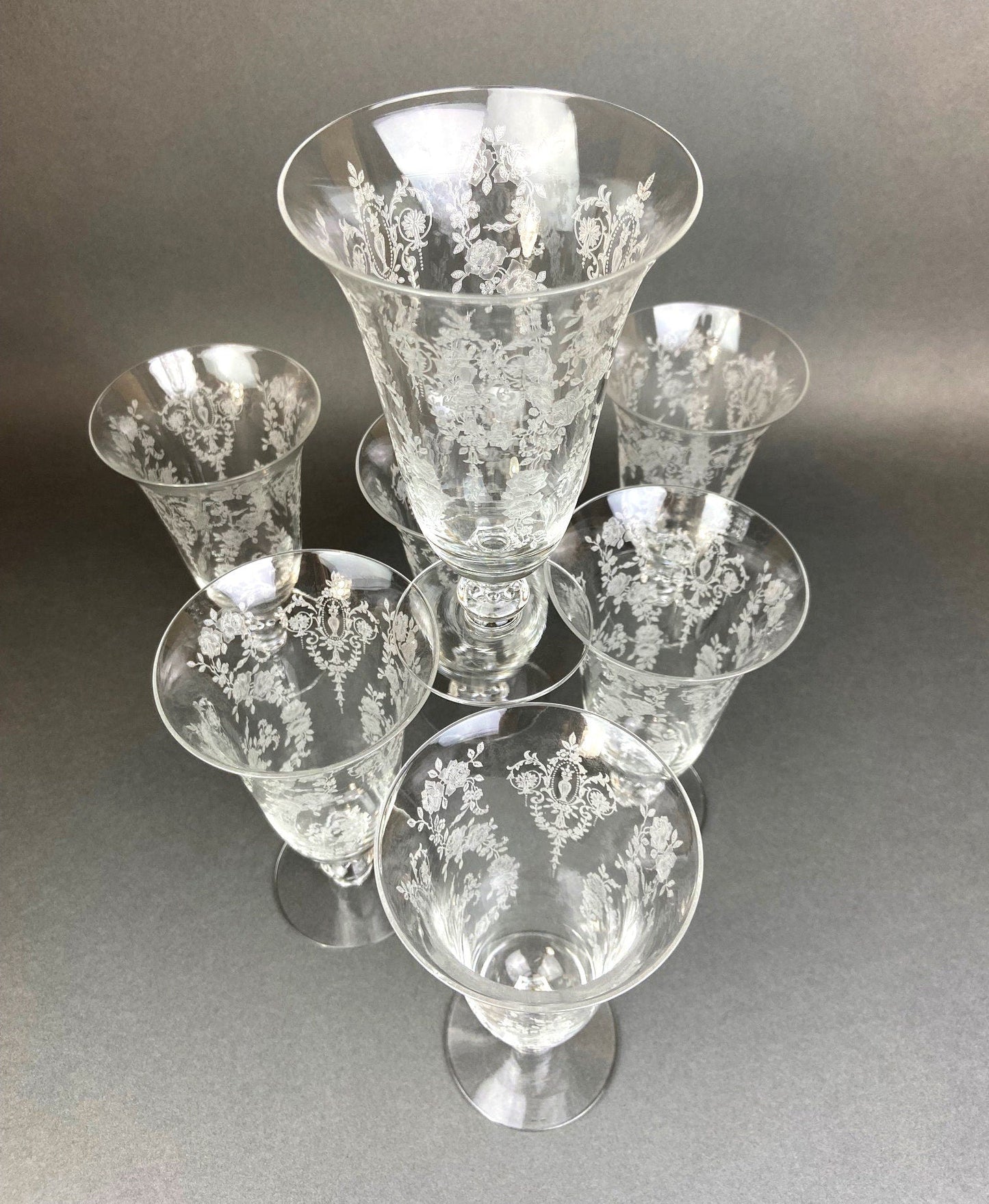 Antique Tiffin Franciscan Water Goblets , Cherokee Rose Pattern , Set of 7. - Tampa Home & Garden Store