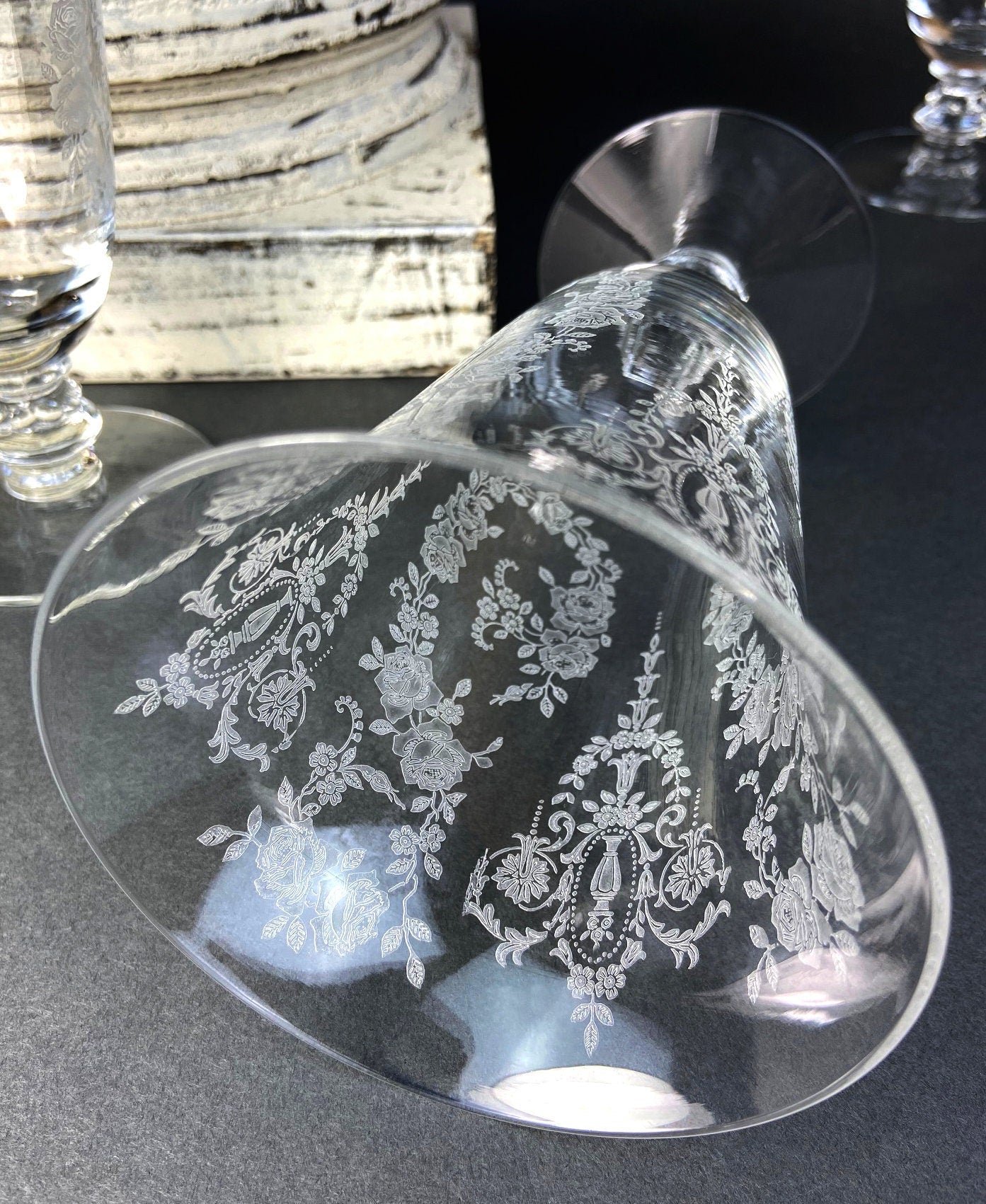 Antique Tiffin Franciscan Water Goblets , Cherokee Rose Pattern , Set of 7. - Tampa Home & Garden Store