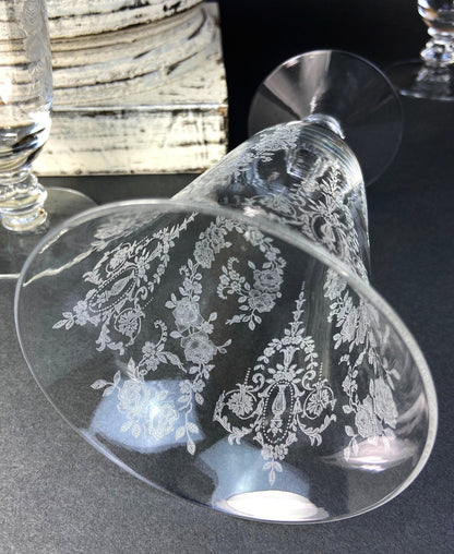 Antique Tiffin Franciscan Water Goblets , Cherokee Rose Pattern , Set of 7. - Tampa Home & Garden Store