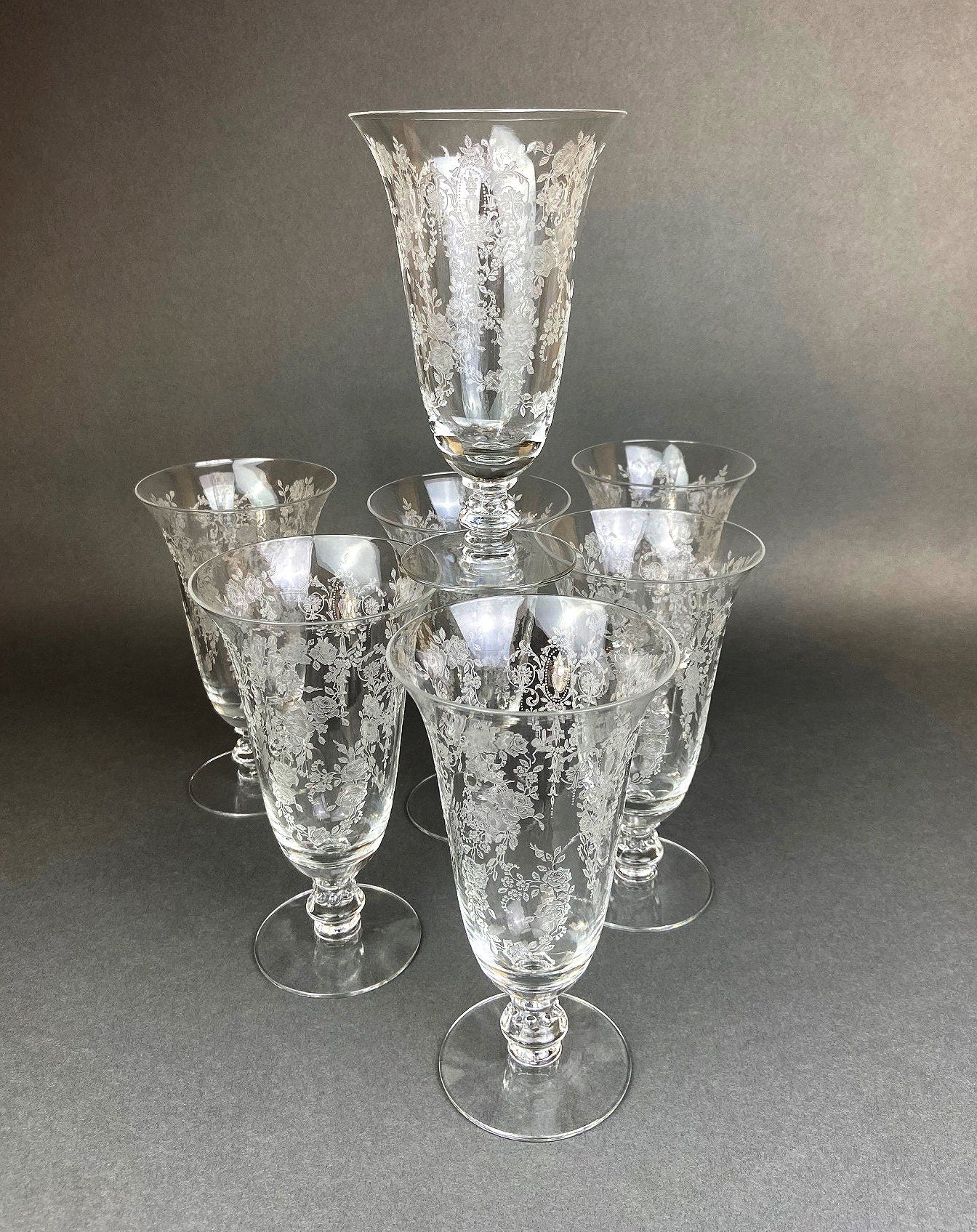 Antique Tiffin Franciscan Water Goblets , Cherokee Rose Pattern , Set of 7. - Tampa Home & Garden Store