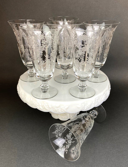 Antique Tiffin Franciscan Water Goblets , Cherokee Rose Pattern , Set of 7. - Tampa Home & Garden Store