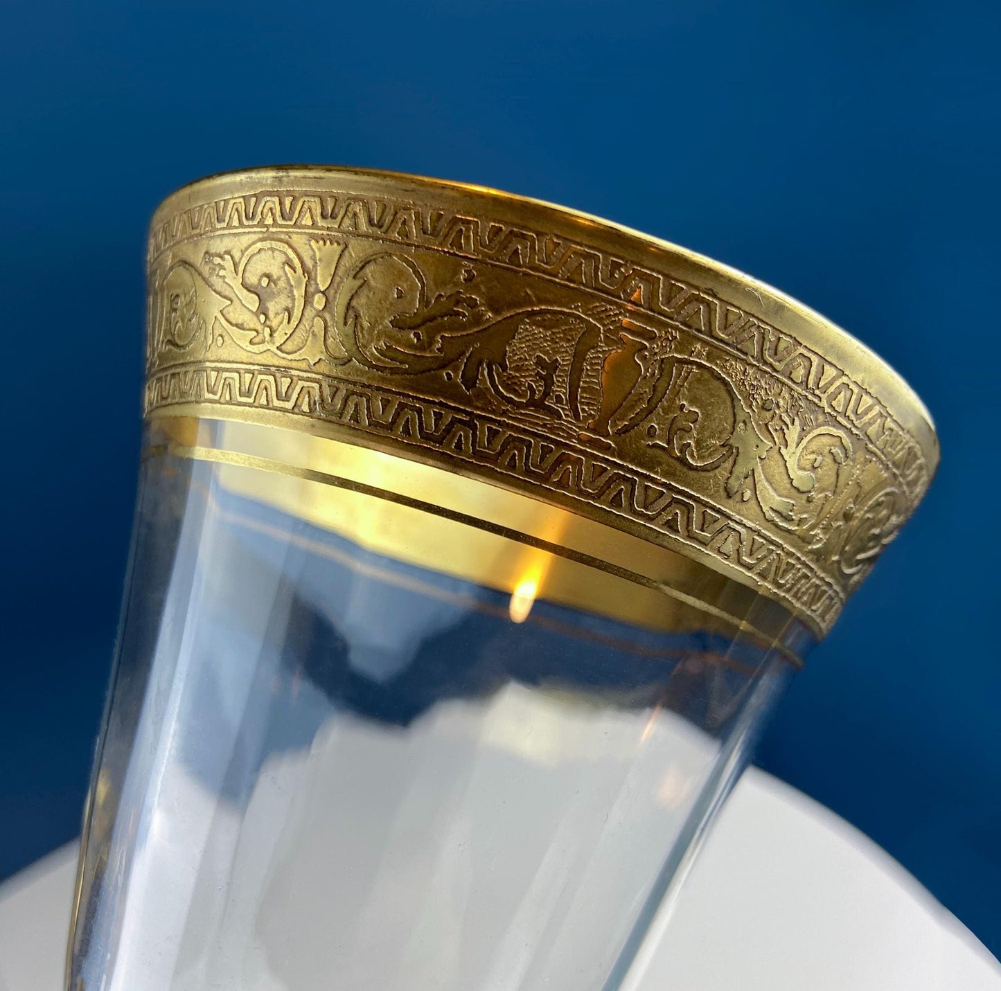 Antique Tiffin Franciscan Wine Goblets with Embossed Gold Rims. Set of 5 Faceted Mid Century Stemware. 24K Gold. Dining Room Decor. Gift for Him Her - Tampa Home & Garden Store