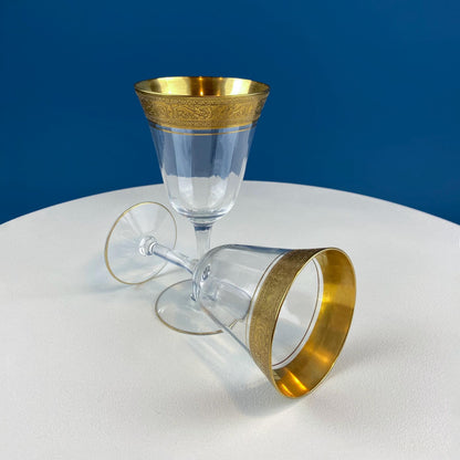 Antique Tiffin Franciscan Wine Goblets with Embossed Gold Rims. Set of 5 Faceted Mid Century Stemware. 24K Gold. Dining Room Decor. Gift for Him Her - Tampa Home & Garden Store