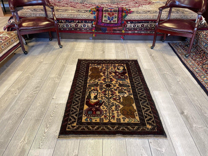 Antique Tribal Afghani Baluchi Laili Majnun Pictorial Rug 4.5x2.10 Ft - Tampa Home & Garden Store