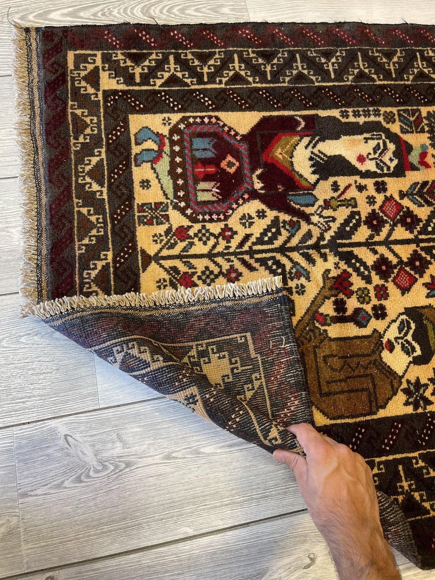 Antique Tribal Afghani Baluchi Laili Majnun Pictorial Rug 4.5x2.10 Ft - Tampa Home & Garden Store