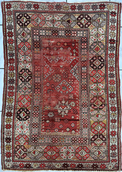Antique Turkish Wool Distressed Prayer Rug 4’3” x 5’11” - Tampa Home & Garden Store