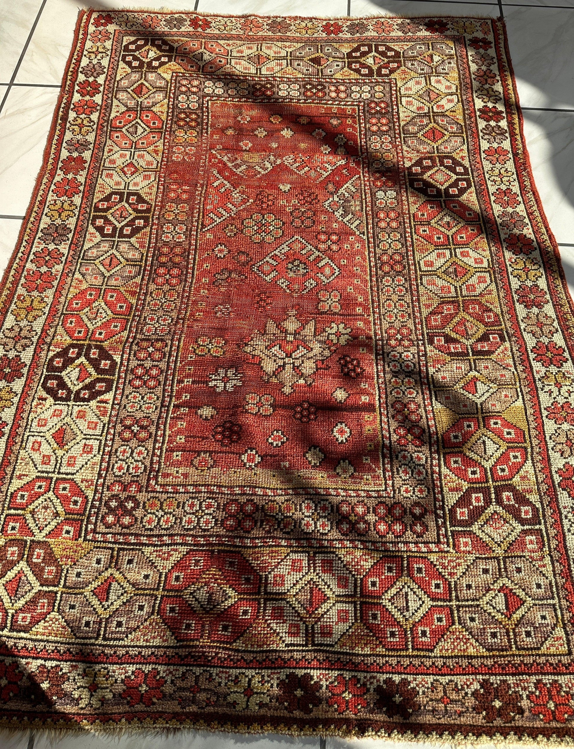 Antique Turkish Wool Distressed Prayer Rug 4’3” x 5’11” - Tampa Home & Garden Store